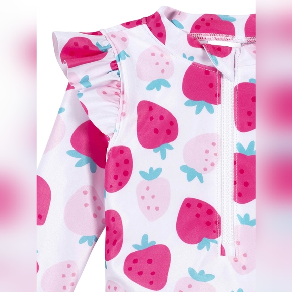 Girls swimsuit red lemon long-sleeved swimsuit sun protection swimsuit - Picture 3 of 4